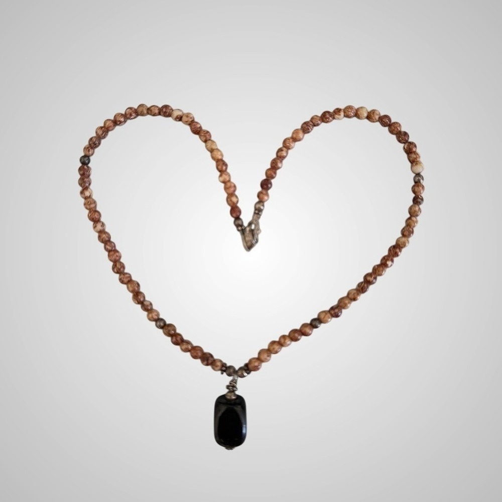 Black Stone‎ & Red Jasper Bead Choker Necklace 15" Casual Earthy Everyday Boho